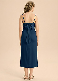 Azazie Mai Junior Osłona Pofałdowany Satyna elastyczna Długość herbaty Młodsza druhna Sukienka image2