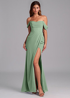 Azazie Johana Bridesmaid Dresses Matcha Mermaid Off the Shoulder Chiffon Convertible Dress image3