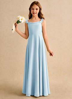 Azazie Puppy Girls Formal Flower Girl Dresses Sky Blue A-Line Pleated Chiffon Dress image3