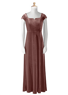 Azazie Gabi Junior Espresso A-Line Velvet Dress image8