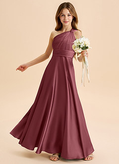 Azazie Charlize Junior Jurk van Stretch Satijn met A-Lijn Geplooid Woestijnroos image4