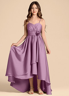 Azazie Catalina Junior Vestido de Glicinia de Satén Elástico de Corte en A con Escote de Corazón image5