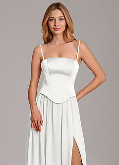 Azazie Cadence Bridesmaid Dresses White A-Line Corset Stretch Satin Convertible Dress image2