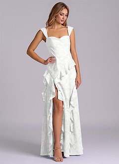 Azazie Sloane Vestidos de madrinha de casamento Vestido Branco de Esgotamento Floral de Linha A com Decote Coração image4