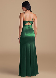 Azazie Shania Bridesmaid Dresses Dark Green Sheath Pleated Metallic Satin Dress image2