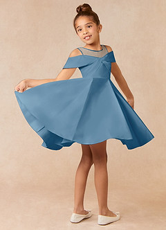 Azazie Shirin vestidos de niña de las flores Vestido de Azul Acero de Satin Mate de Corte En A con Vestidos sin tirantes image4