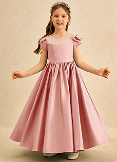 Azazie Toffee Abiti da Ragazza di Fiori Abito Stile Principessa in Raso Opaco Fiocco Rosetta image3