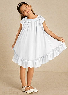 Azazie Tot Robe Demoiselle D'honneur Fillette Robe Trapèze en Mousseline de soie avec manches Blanc image4