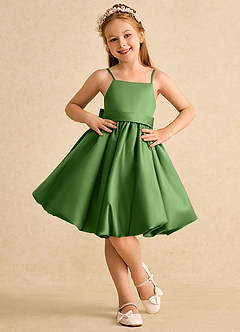 Azazie Davine Flower Girl Dresses Basil A-Line Spaghetti Strap Matte Satin Dress image3