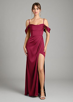 Azazie Johana Bridesmaid Dresses Burgundy Mermaid Off the Shoulder Stretch Satin Convertible Dress image3