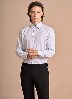 front Aiden Light Oxford Blue 100% Cotton Non-Iron Striped Dress Shirt