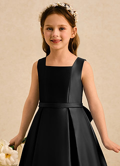 Azazie Josie Flower Girl Dresses Black A-Line Pleated Matte Satin Dress image5