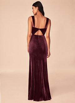 Azazie Lanessa Bridesmaid Dresses Raspberry Mermaid V-Neck Keyhole Back Velvet Dress image2