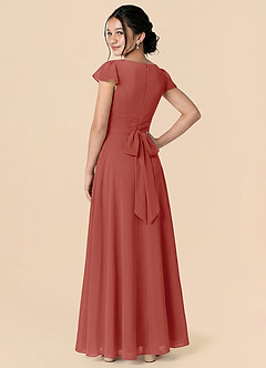 Azazie Payton Vestido de Terracota de Gasa de Corte en A con Lazo image2