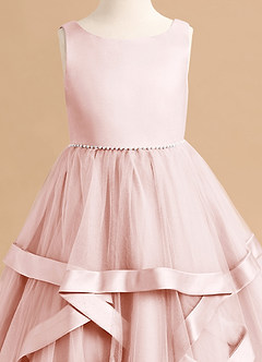 Azazie Posy Robe Demoiselle D'honneur Fillette Robe Trapèze en Tulle Perlé Rose Pâle image5