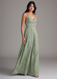 Azazie Davis Bridesmaid Dresses Agave A-Line Pleated Floral Burnout Dress image4