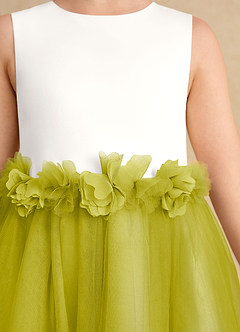 Azazie Louisa Abiti da Ragazza di Fiori Abito A-Line in Tulle Senza maniche Avorio Citronella image6