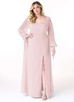 Azazie Leonia Bridesmaid Dresses Blushing Pink A-Line Long Sleeve Chiffon Dress image8
