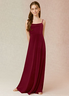 Azazie Solange Junior Burgundy A-Line Velvet Dress image4