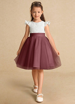 Azazie Vetty Flower Girl Dresses Ivory Desert Rose A-Line Lace Tulle Dress image6