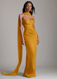 Azazie Sonora Suknie dla druhen Osłona Bez ramiączek Satyna elastyczna Do ziemi Sukienka image9