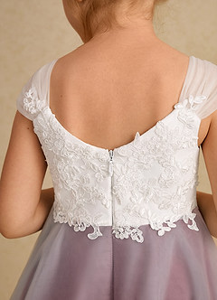 Azazie Momo Blumenmädchenkleider A-Linie Spitze Kleid Elfenbein Merlot image7