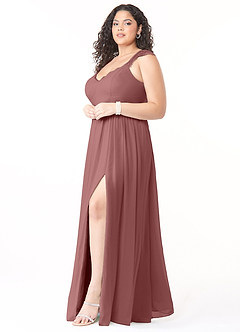 Azazie Cleobella Robes de demoiselle d'honneur Robe Trapèze en Mousseline de soie Dentelle en forme de cœur Rose Du Désert image10
