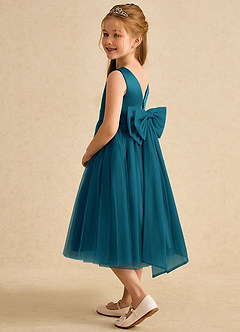 Azazie Winnie Flower Girl Dresses Ink Blue Ball-Gown Bow Tulle Dress image5