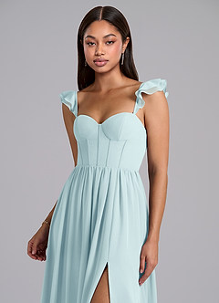 Azazie Denisse Bridesmaid Dresses Sea Glass A-Line Ruched Chiffon Dress image6