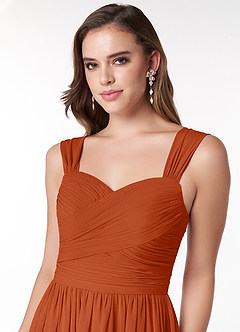 Azazie Zapheira Brautjungfernkleider A-Linie Gestreift Chiffon Kleid Gebranntes Orange image5