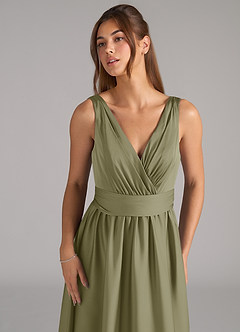 Azazie Kora Bridesmaid Dresses Pistachio A-Line Pleated Stretch Satin Dress image7