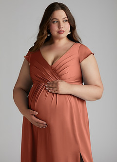 Azazie Allessia Maternity Bridesmaid Dresses A-Line Pleated Stretch Satin Floor-Length Dress image12