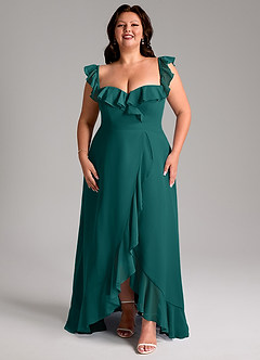 Azazie Lyra Bridesmaid Dresses Peacock A-Line Chiffon Convertible Dress image5