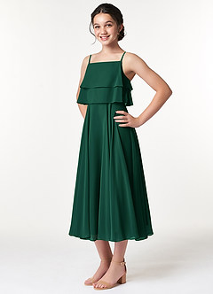Azazie Ensley Junior Emerald A-Line Pleated Chiffon Dress image4