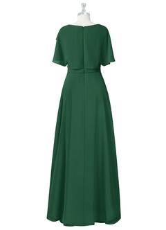Azazie Aaliyah At-home Try On Dresses A-Line Scoop Pleated Chiffon Floor-Length Dress image9
