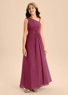 Azazie Brooke Junior Vestido de Mora de Gasa de Corte en A con Corte Lateral image5