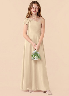 Azazie Arabella Junior Champagne A-Line Ruched Chiffon Dress image1