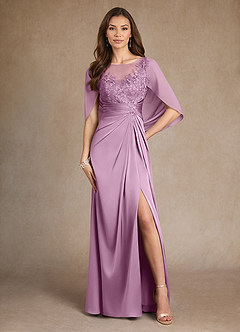 Azazie Hera Mother of the Bride Dresses Wisteria A-Line Lace Stretch Satin Dress image1