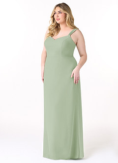 Azazie Denice Bridesmaid Dresses Dusty Sage Sheath Pleated Chiffon Dress image11