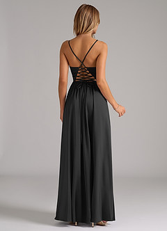 Azazie Aaida Bridesmaid Dresses Black A-Line Corset Stretch Satin Dress image6