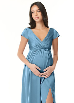 Azazie Allessia Brautjungfernkleider für Schwangere A-Linie Plissee Stretch-Satin Bodenlänge Kleid image5