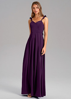 Azazie Everett Bridesmaid Dresses Grape A-Line Stretch Satin Dress image4