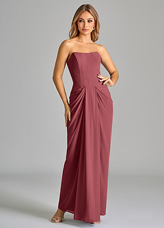 Azazie Anaïs Bridesmaid Dresses Merlot Sheath Strapless Chiffon Dress image3