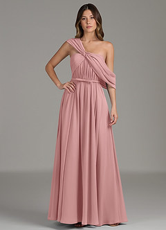 Azazie Nyah Robes de demoiselle d'honneur Robe Trapèze en Mousseline de soie Épaule décolletée Rose Poussiéreuse image4