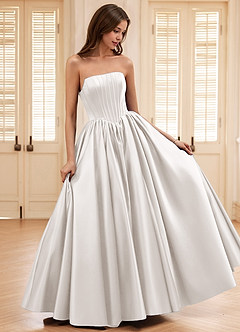 Seraphina Blanc Robe de bal en satin à corset baleiné trapèze image3