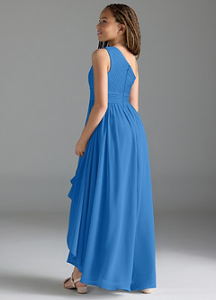 Azazie Mathilda Junior Blue Jay A-Line Pleated Chiffon Dress image5