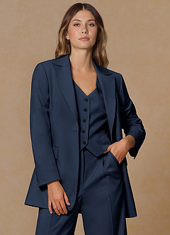 front Rowan Dark Navy Refined Weave Performance blazer