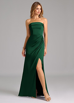 Azazie Aretha Bridesmaid Dresses Dark Green A-Line Strapless Stretch Satin Convertible Dress image5