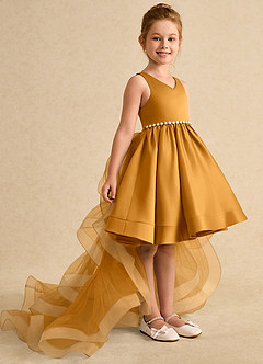 Azazie Julietta Flower Girl Dresses Butterscotch Ball-Gown Convertible Tulle Dress image3