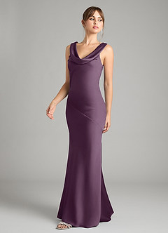 Azazie Rylina Bridesmaid Dresses Plum Mermaid Stretch Satin Dress image2